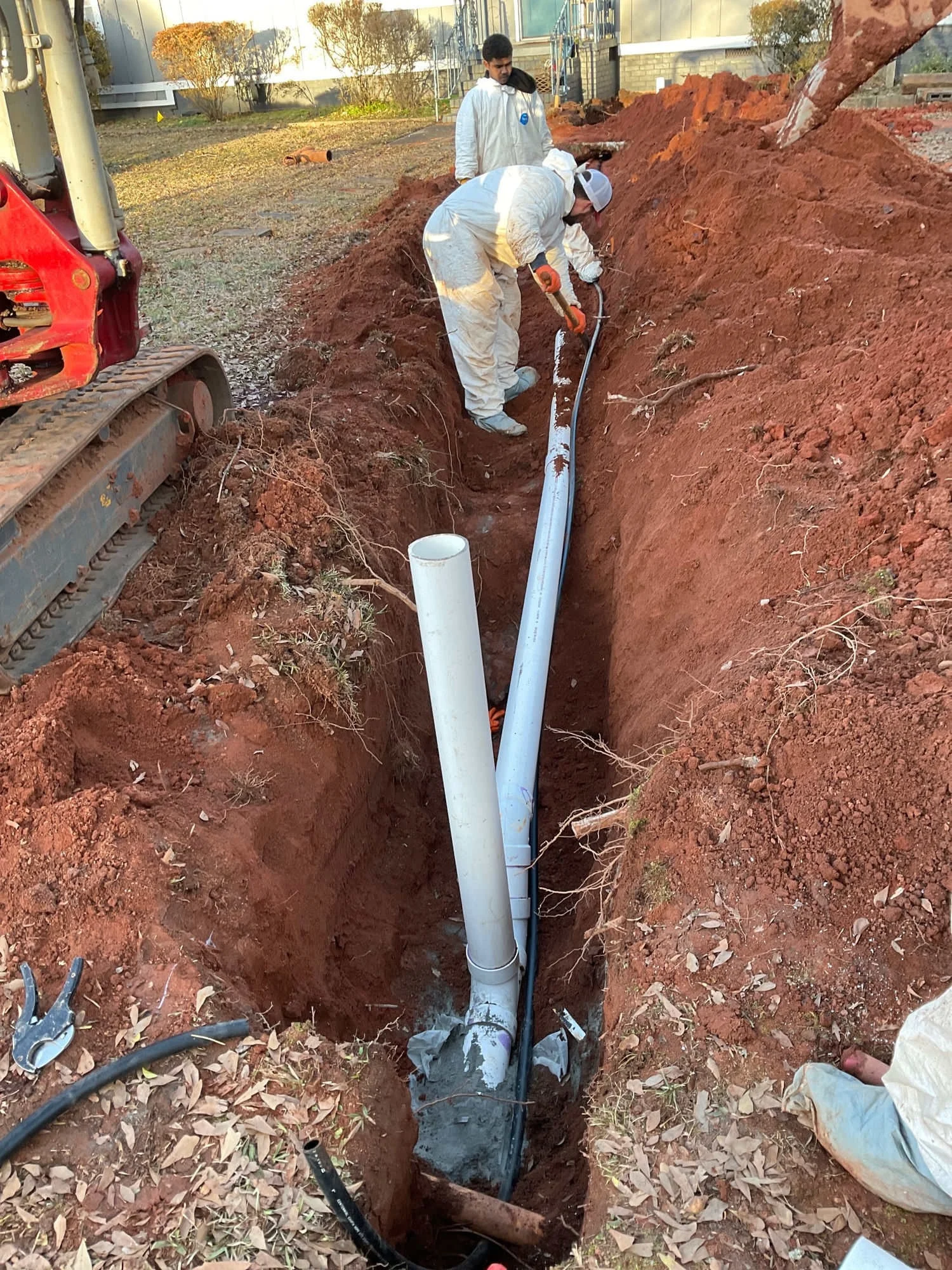 Commercial sewer line excavation and pipe installation